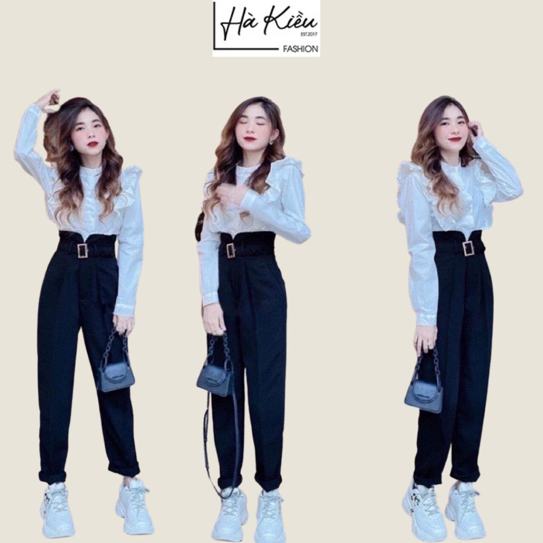 Quần baggy nữ quần tây baggy lưng cao có khóa kéo kèm đai cạp cao cách điệu chất vải Tuyết Mưa siêu HOT MÙA HÈ Hà Kiều MSP500