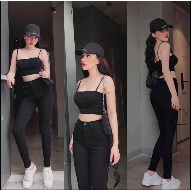 Quần Jean Kaki nhung nữ cạp lưng cao skinny ôm siêu co giãn