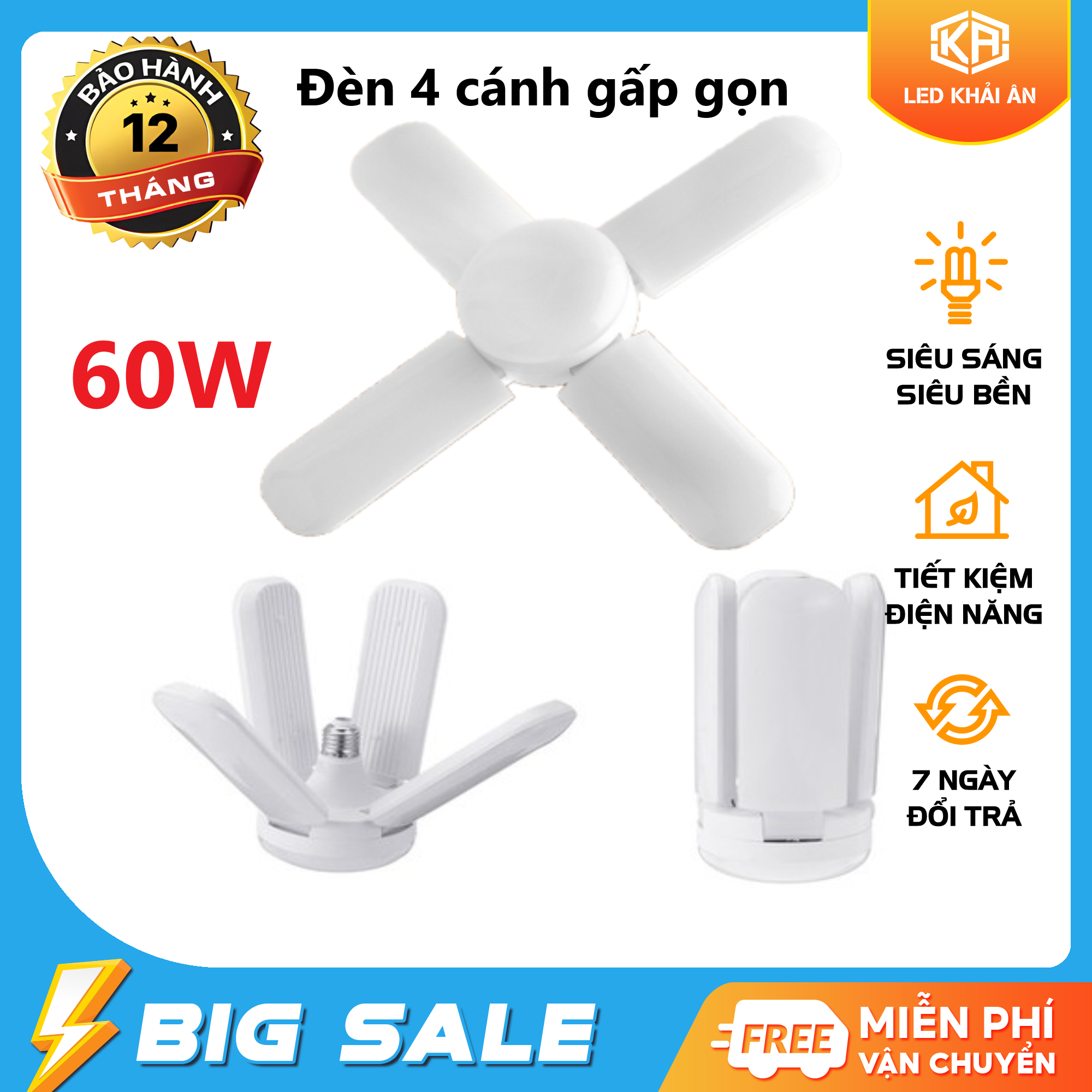 Bóng đèn Led cánh quạt siêu sáng 60w