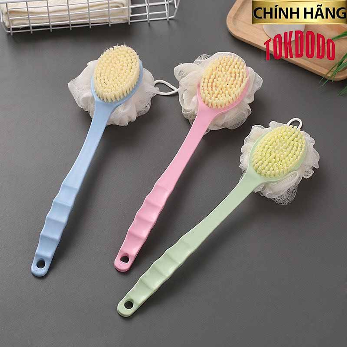 Hcm-cây bông tắm chà lưng bàn chải chà lưng kèm bông tắm