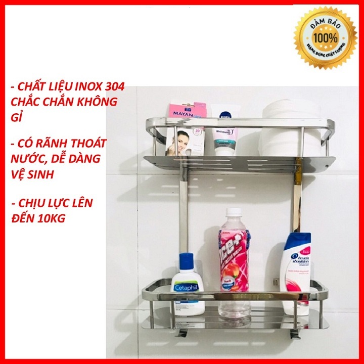 Kệ chữ nhật 2 tầng inox 304 - kệ để đồ phòng tắm 2 tầng inox 304