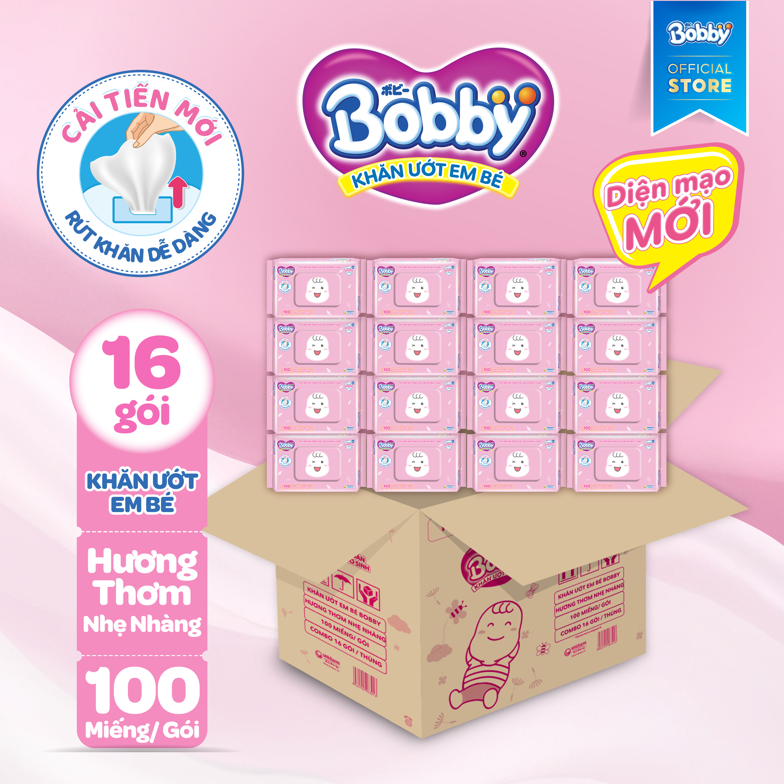 [CHỈ 18-24.04 QT Đơn 899K/1199K] Combo 16 gói khăn ướt Bobby Care có hương 100 miếng/gói