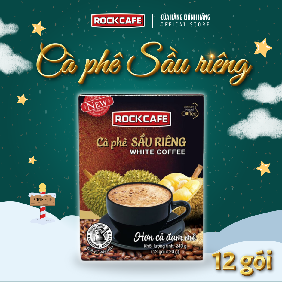 Rockcafe - cà phê hòa tan 3 trong 1 - vị sầu riêng độc đáo - thơm ngon - đậm vị - hộp 12 gói x 20gr