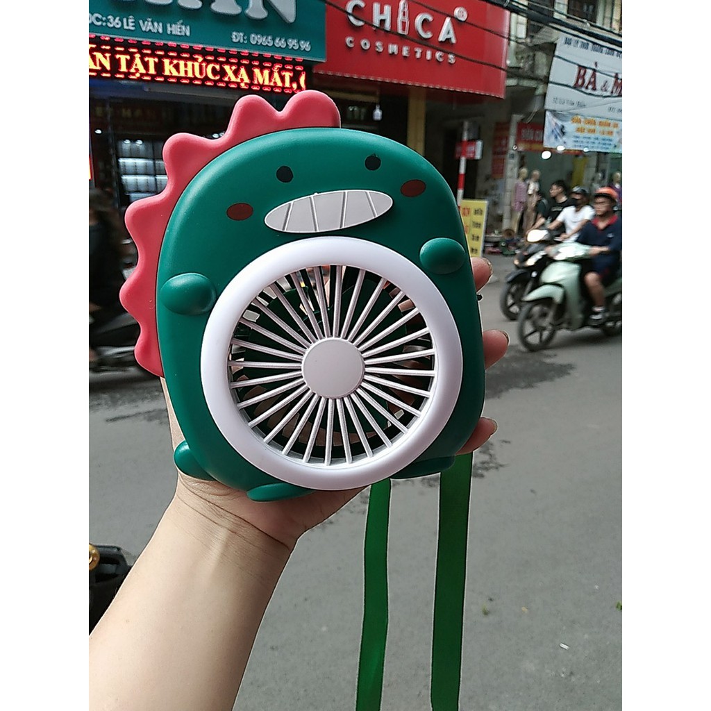 QUẠT TÍCH ĐIỆN KHỦNG LONG CÓ ĐÈN KÈM DÂY ĐEO VÀ DÂY SẠC TÍCH ĐIỆN CẦM TAY MINI
