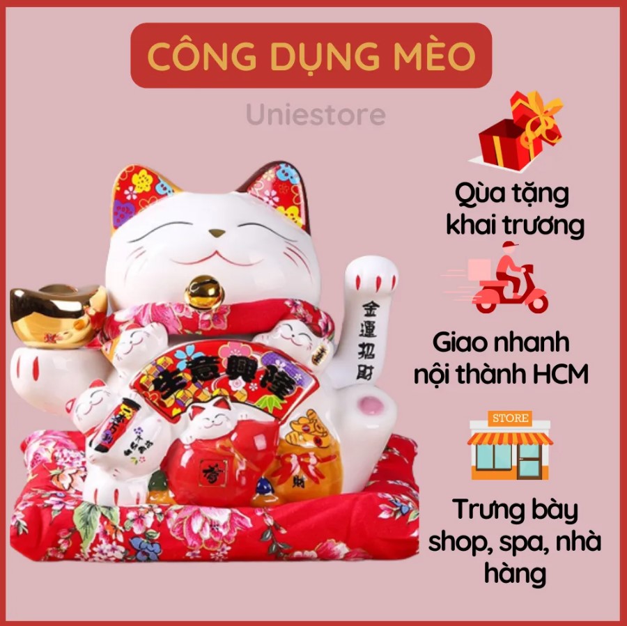 Mèo thần tài May Mắn Phong thuỷ trưng bày khai trương quán,Mèo may mắn Maneki Neko,Mèo thần tài vẫy tay sài pin đem lại tài lộc may mắn cho gia chủ thịnh vượng cát tường