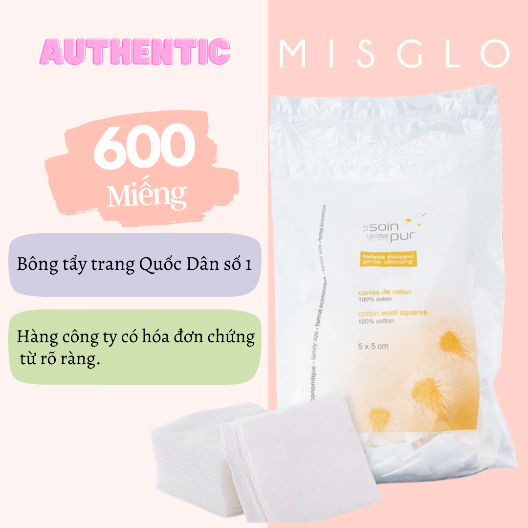 [Loại 600 miếng] Bông tẩy trang Pháp Tetra Medical