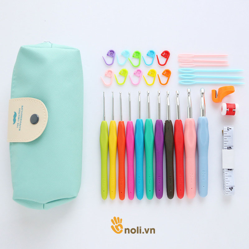 Bộ kim móc và dụng cụ hỗ trợ ví xanh ngọc