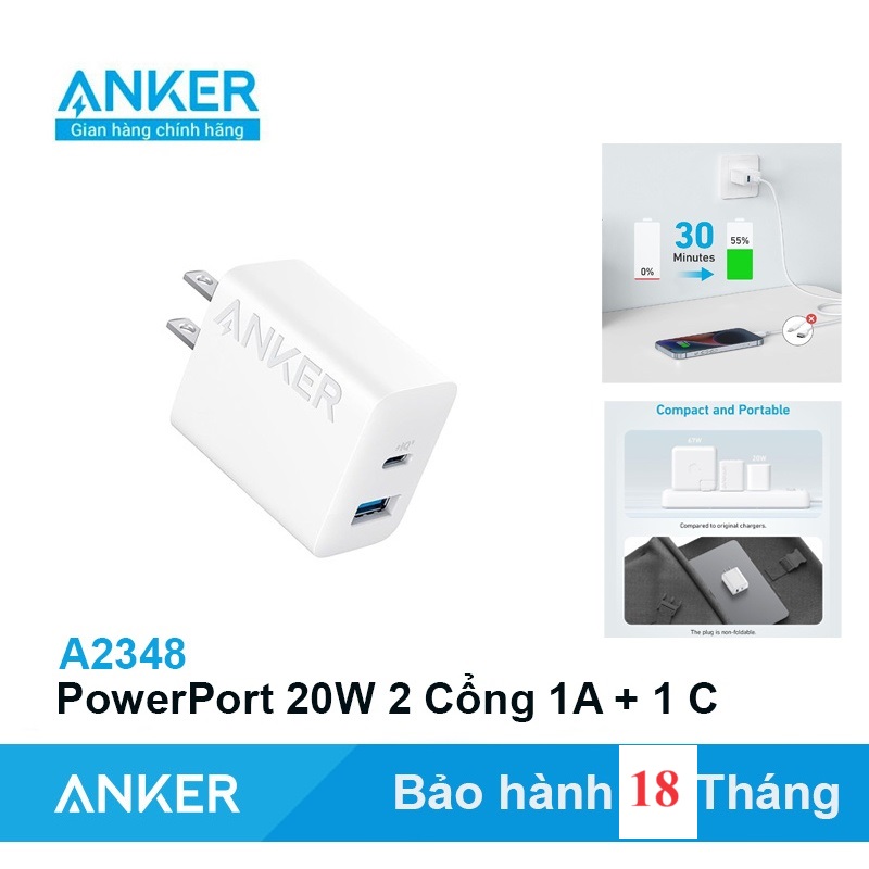 Sạc 2 cổng anker 20w - a2348