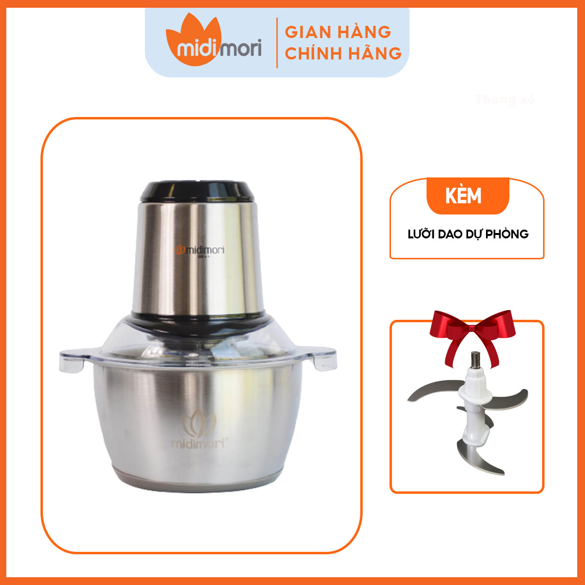 Máy Xay Thịt đa năng Midimori Chopper (500W) -  Tặng Kèm 1 Bộ Lưỡi Dao Dự Phòng - Hàng Chính Hãng