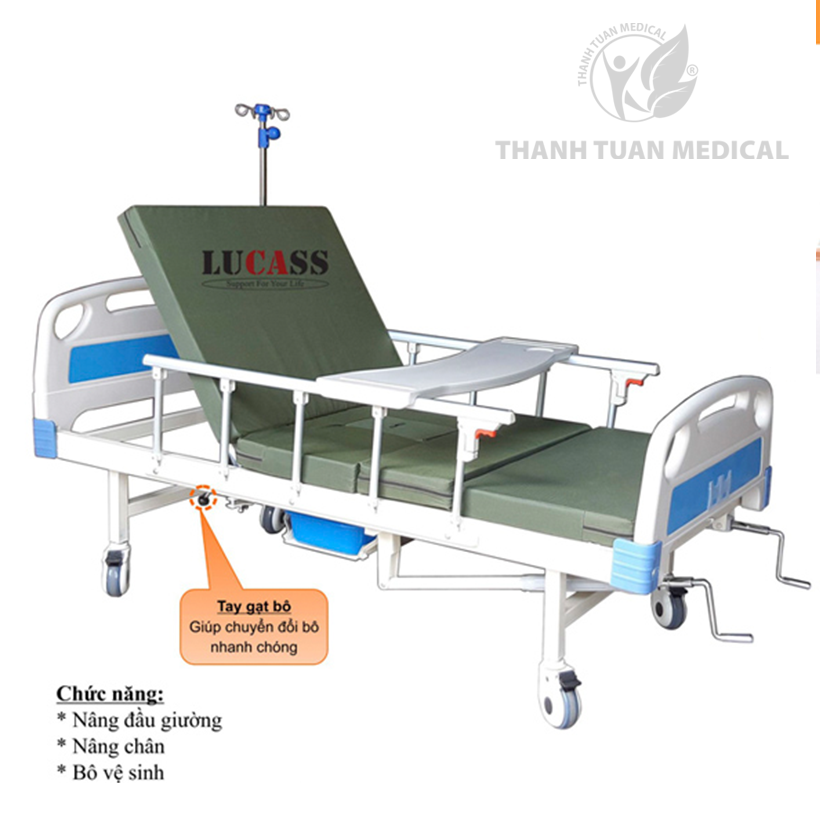 NEW 2026 Giường bệnh nhân 3 Tay Quay Có Bô Vệ sinh Lucass GB-C43 (GB-T43) - Thương Hiệu Mỹ, BH chính hãng 1 năm