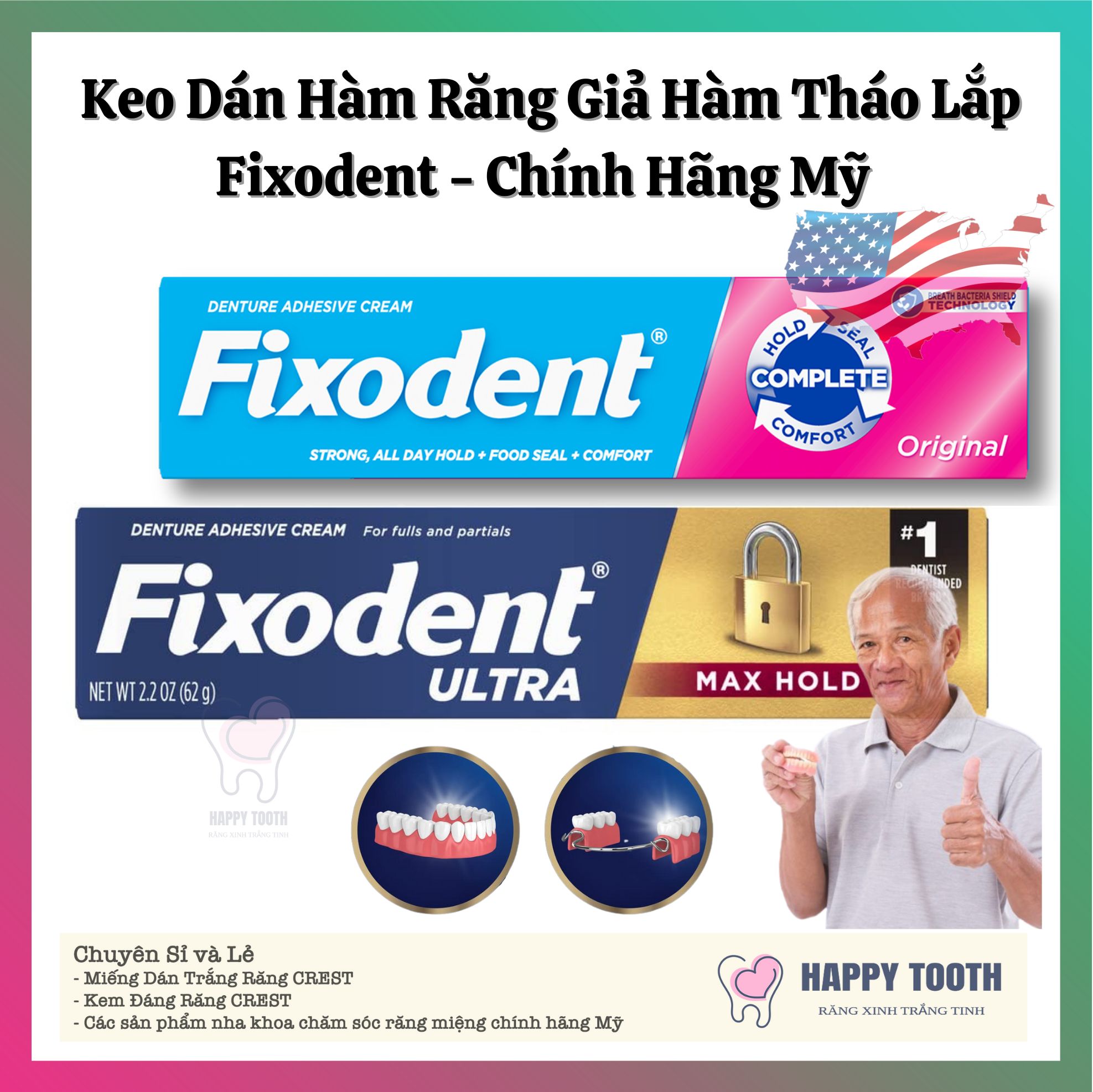 Keo Dán Hàm Răng Giả Hàm Tháo Lắp Fixodent 68gr Mỹ