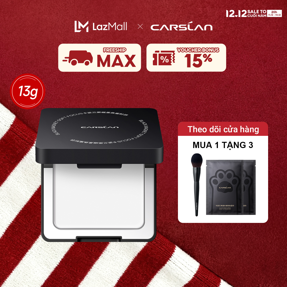 ĐỘC QUYỀN 11 20pm - 14.12|VOUCHER+QUÀ TẶNG Phấn Nén kiềm dầu Carslan Soft Focus24h Phấn Phủ trang điểm Mềm Mại Lâu Trôi 13g