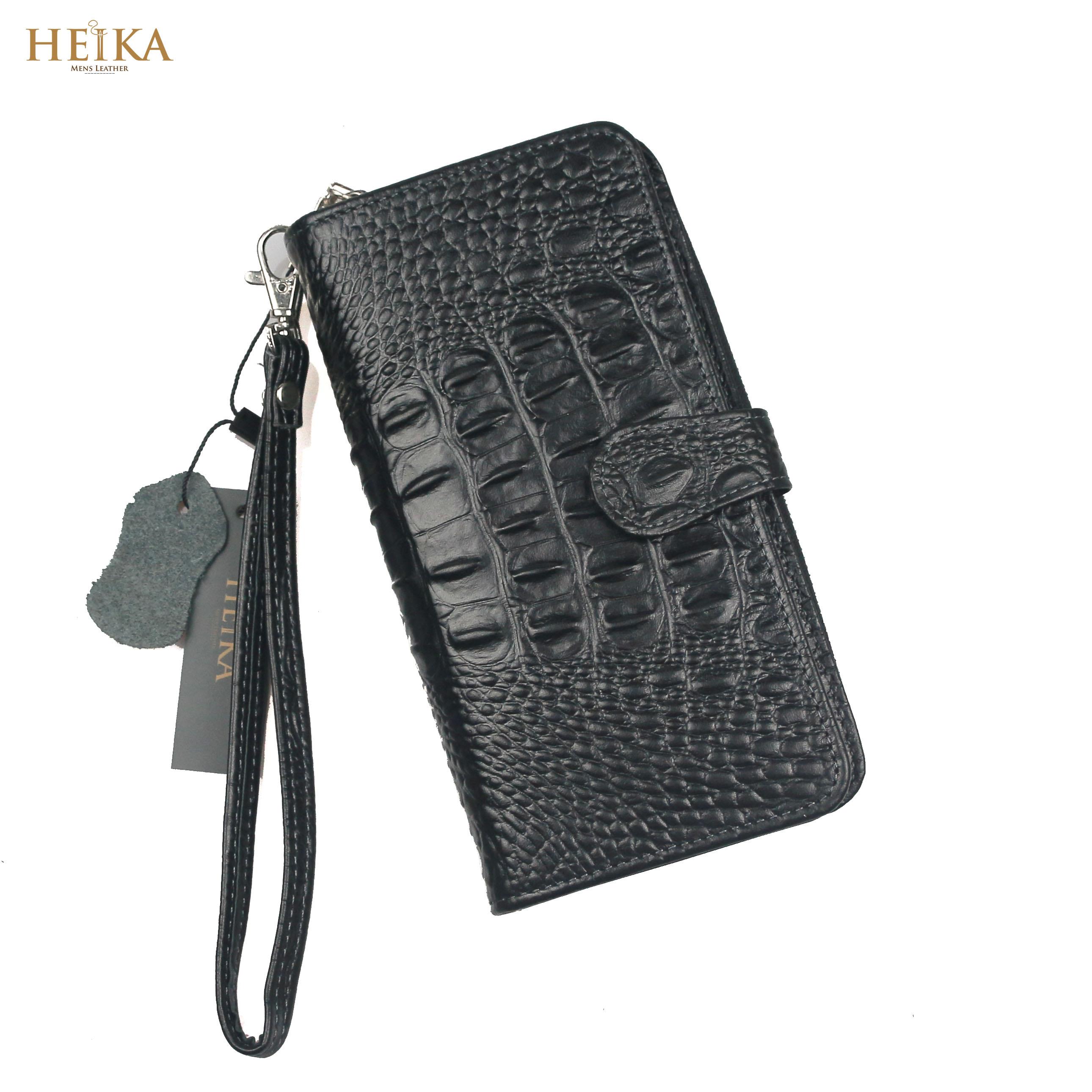 Ví cầm tay nam/nữ Clutch cầm tay da bò thật dập vân cá sấu HEIKA72- Tặng kèm lót giày da
