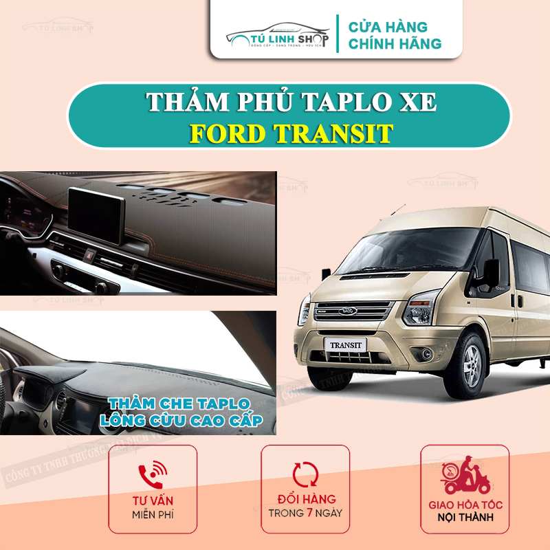 Thảm taplo Ford Transit chính hãng MINCAR hoặc bằng lông Cừu 3 lớp và Da Cacbon