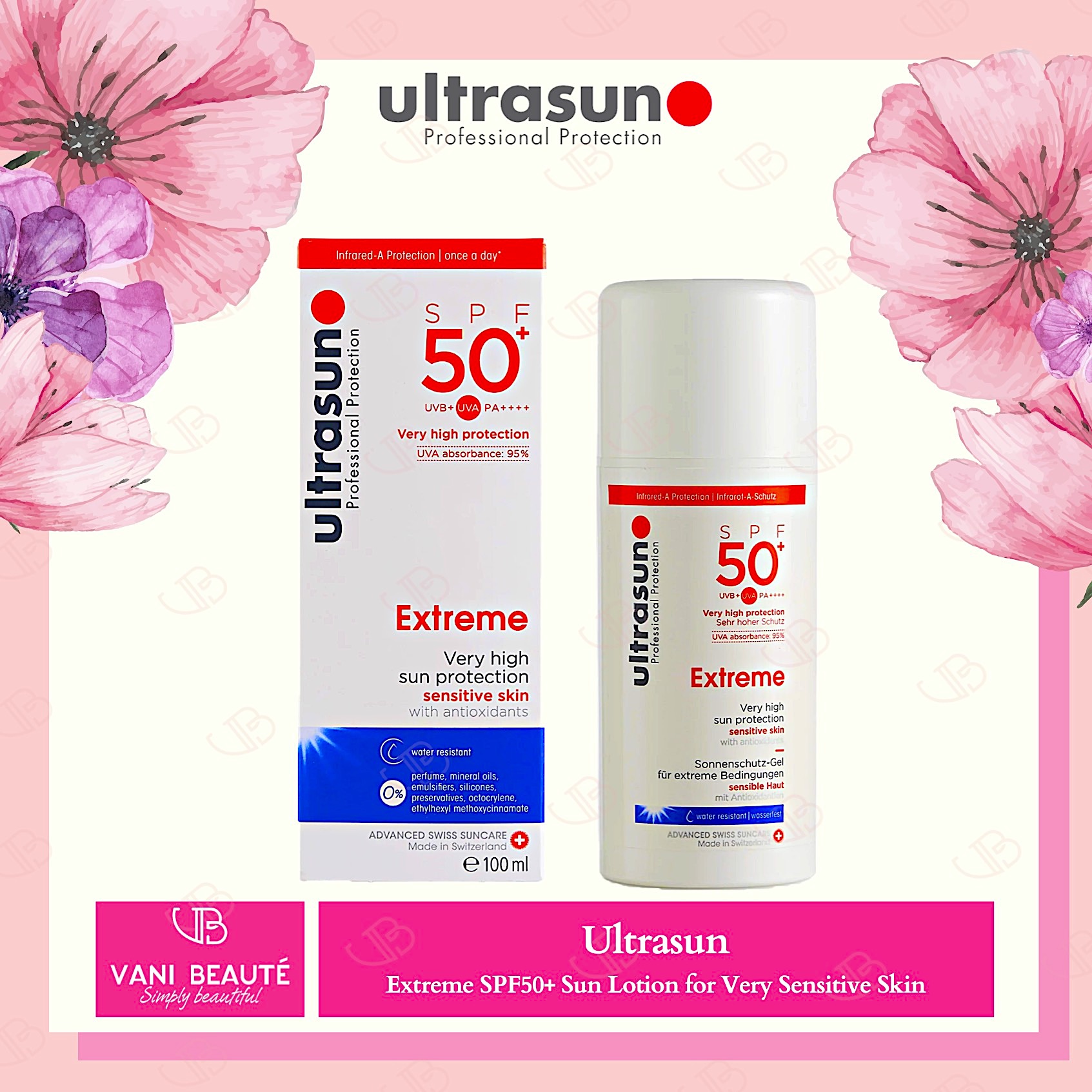 Kem chống nắng Ultrasun Đỏ Extreme SPF50+ Sun Lotion for Very Sensitive Skin 100ml/150ml