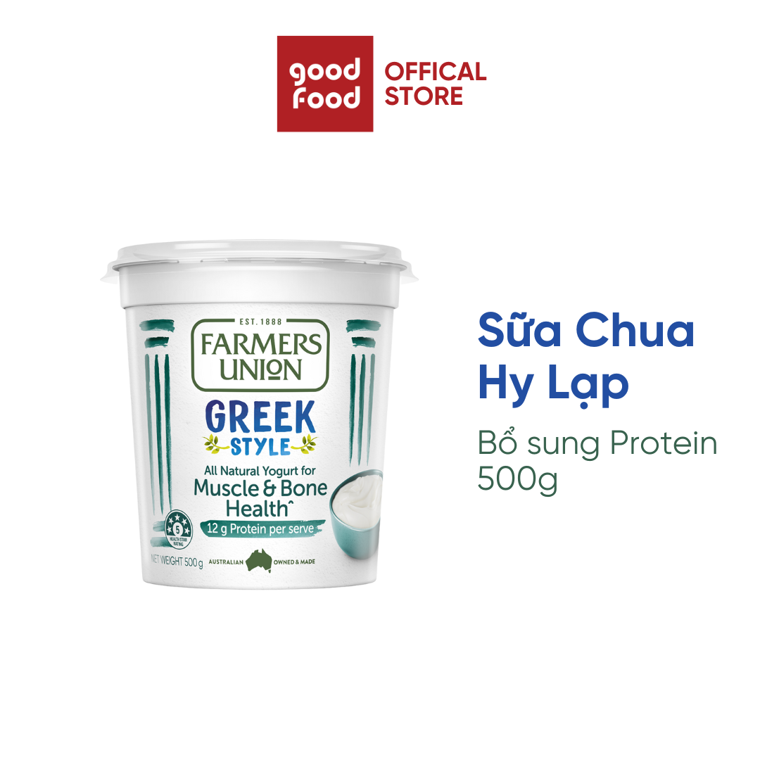 Sữa chua hy lạp tăng cường protein không béo Farmers Union greek style high protein no fat yogurt hũ 500g tăng cơ