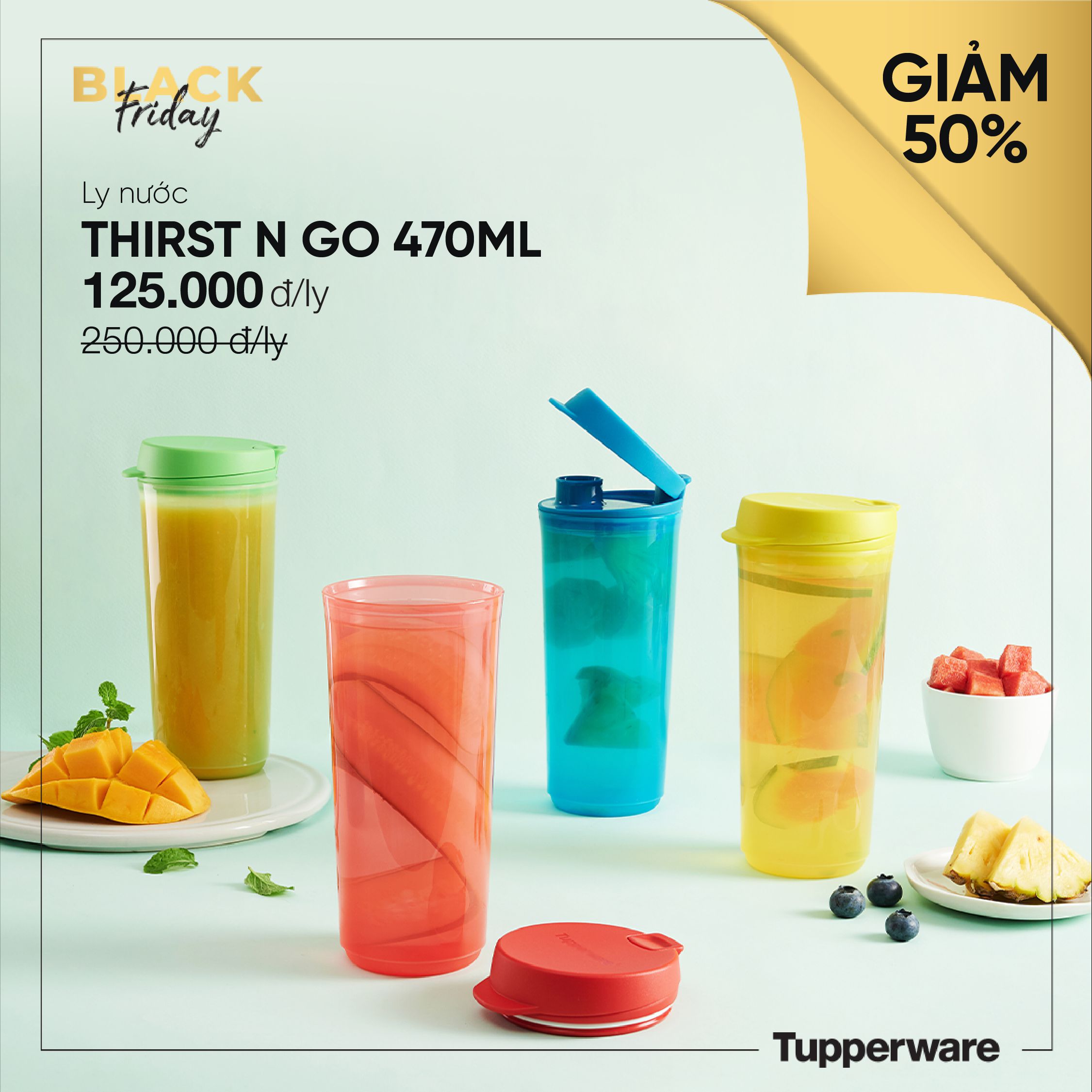 Ly Thirst n Go Tupperware - Nhựa nguyên sinh an toàn, nắp kín nước hoàn toàn, tiện lợi