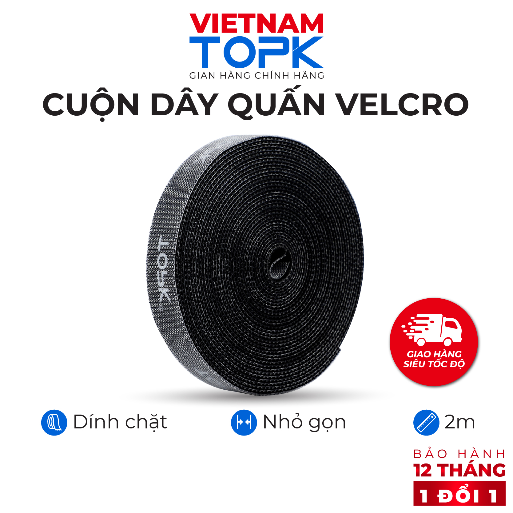 Dây dán Velcro TOPK J02 cố định dây cáp chống rối tiện lợi