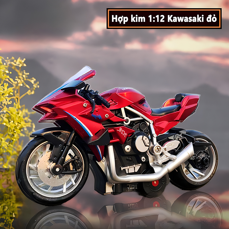 Xe mô hình 1:12 Mô hình xe Kawasaki H2R - Mô Hình Xe Moto Motorcycle Classic Series Hợp kim kéo lại với âm thanh và hộp ánh sáng Đồ trang trí đầu máy