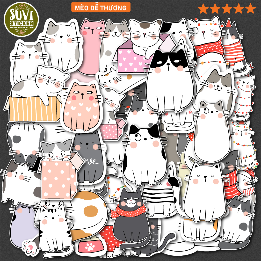 Sticker Cute Cat chống nước dán laptop, điện thoại, đàn guitar, mũ bảo hiểm. MSP: A22
