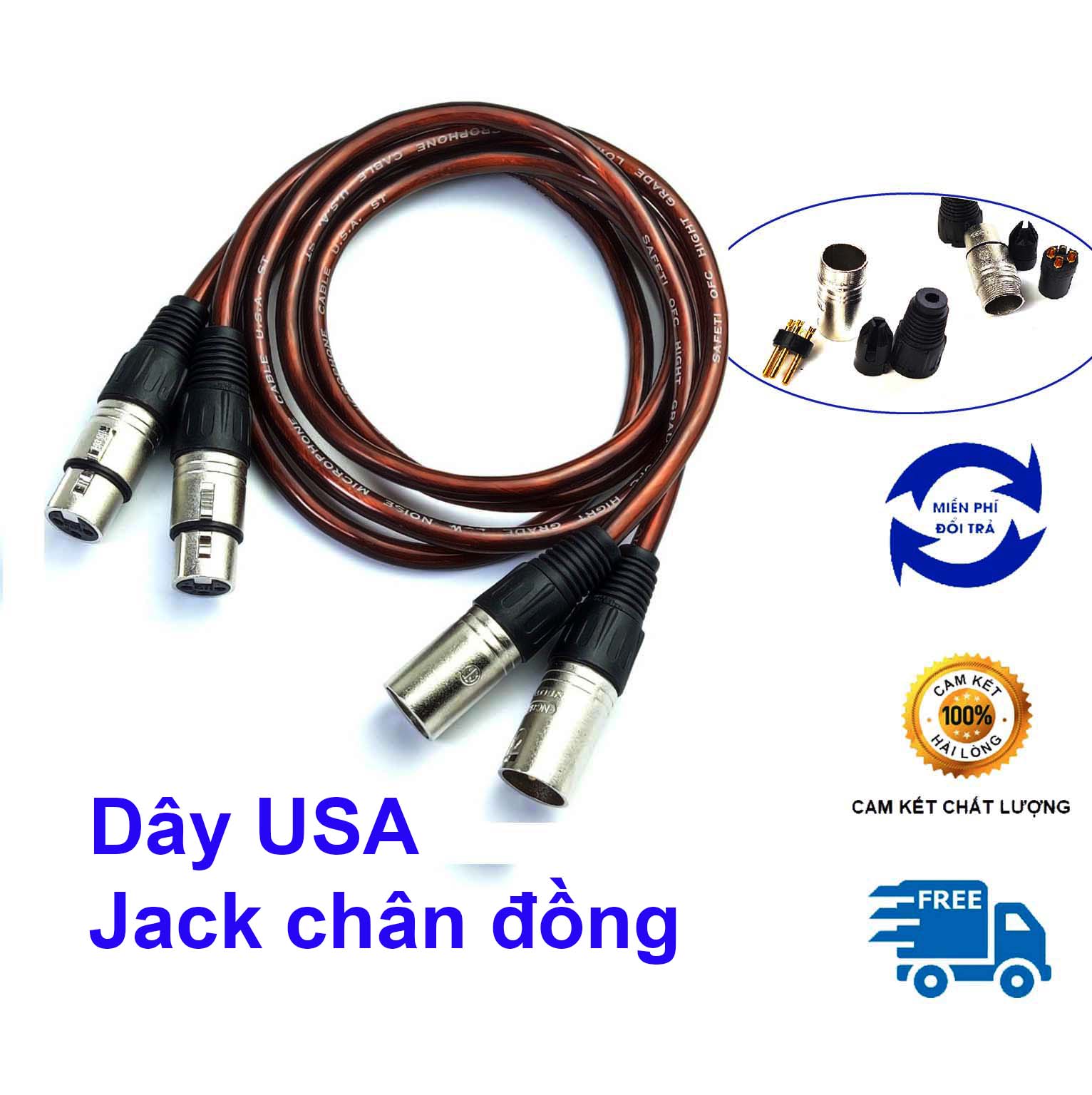 Dây canon đực cái chống nhiễu, Dây tín hiệu USA jack chân đồng Neutrik, Dây canon 2 đầu làm dây Micr