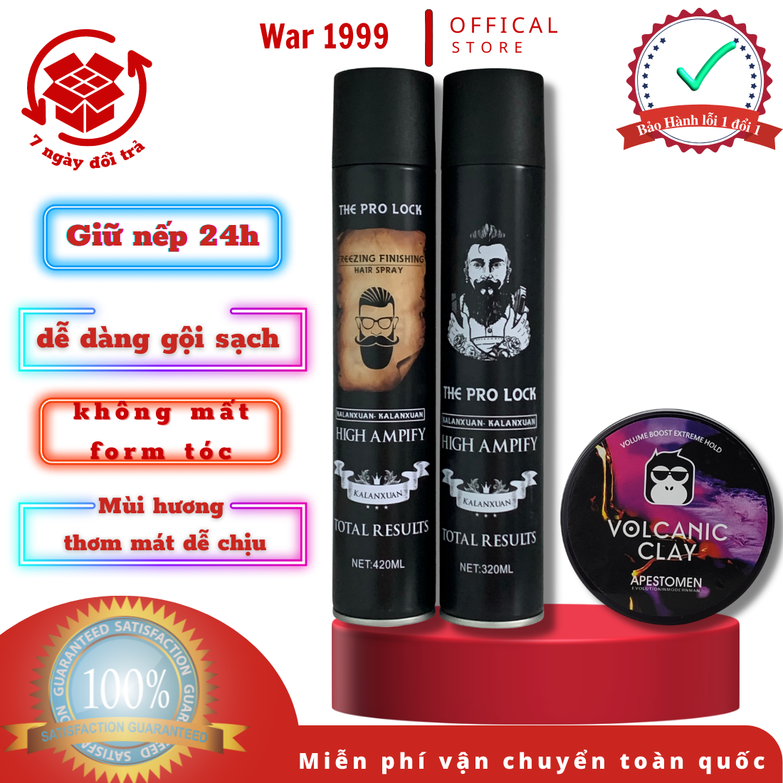 Sáp vuốt tóc nam tạo kiểu tóc kèm gôm xịt tóc the pro lock xịt giữ nếp tóc