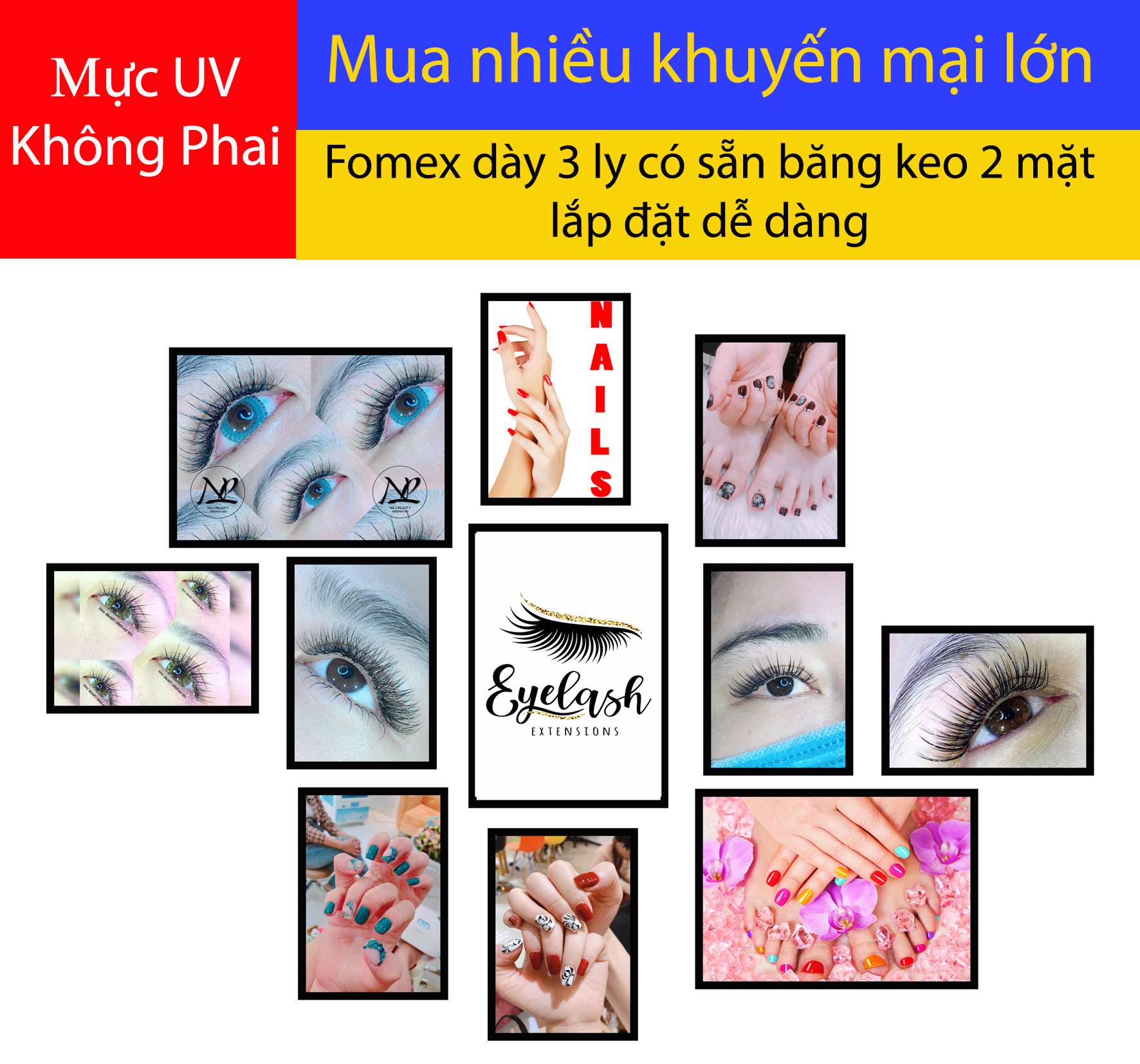 Bộ tranh FOMEX dán tường Tiệm Nail + Mi 11 tấm. Mã NL