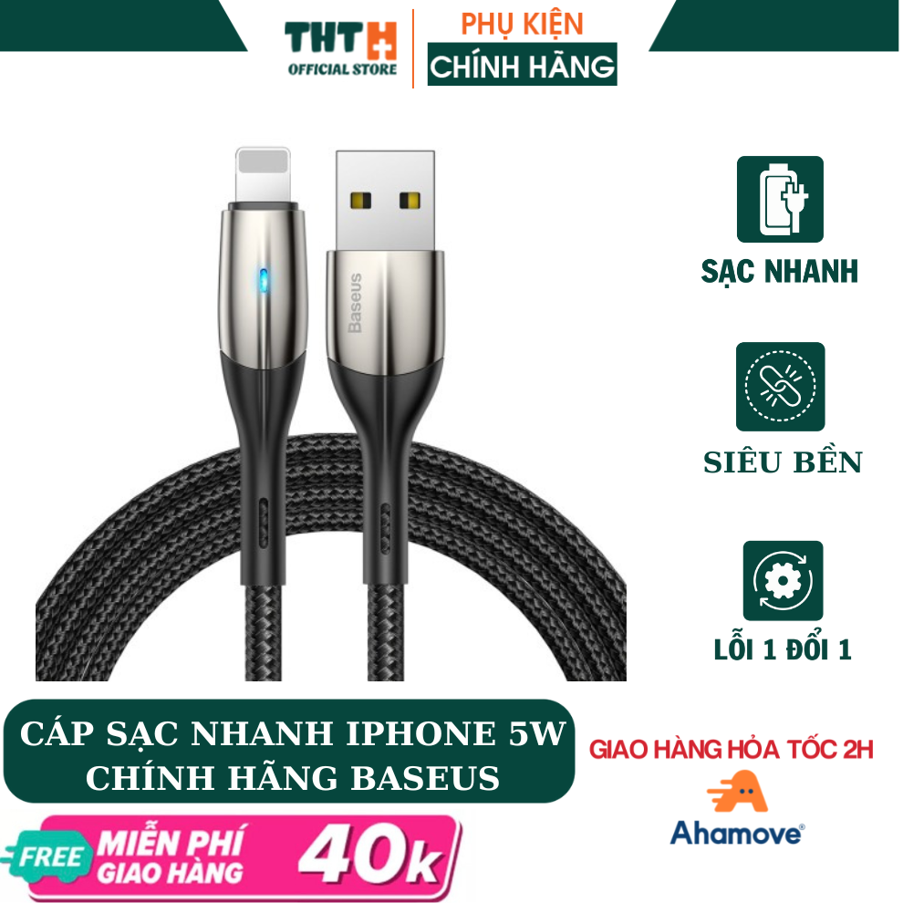 [BH CHÍNH HÃNG 12 THÁNG] CÁP SẠC NHANH Lightning cho iPhone/ iPad, iPad Pro, iPhone 11 Pro max Baseus Horizontal ( sạc nhanh 2.4A, LED báo sạc ) dây siêu bền