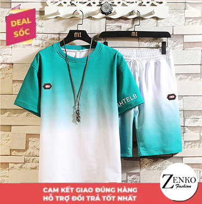 [ Mẫu Mới 2023 ] Bộ Quần Áo Thun Thể Thao Nam Mùa Hè Ngắn Tay AHTELB Phối Màu Loang Dáng Hiphop Trẻ Trung Sành Điệu Zenko QA NAM 086
