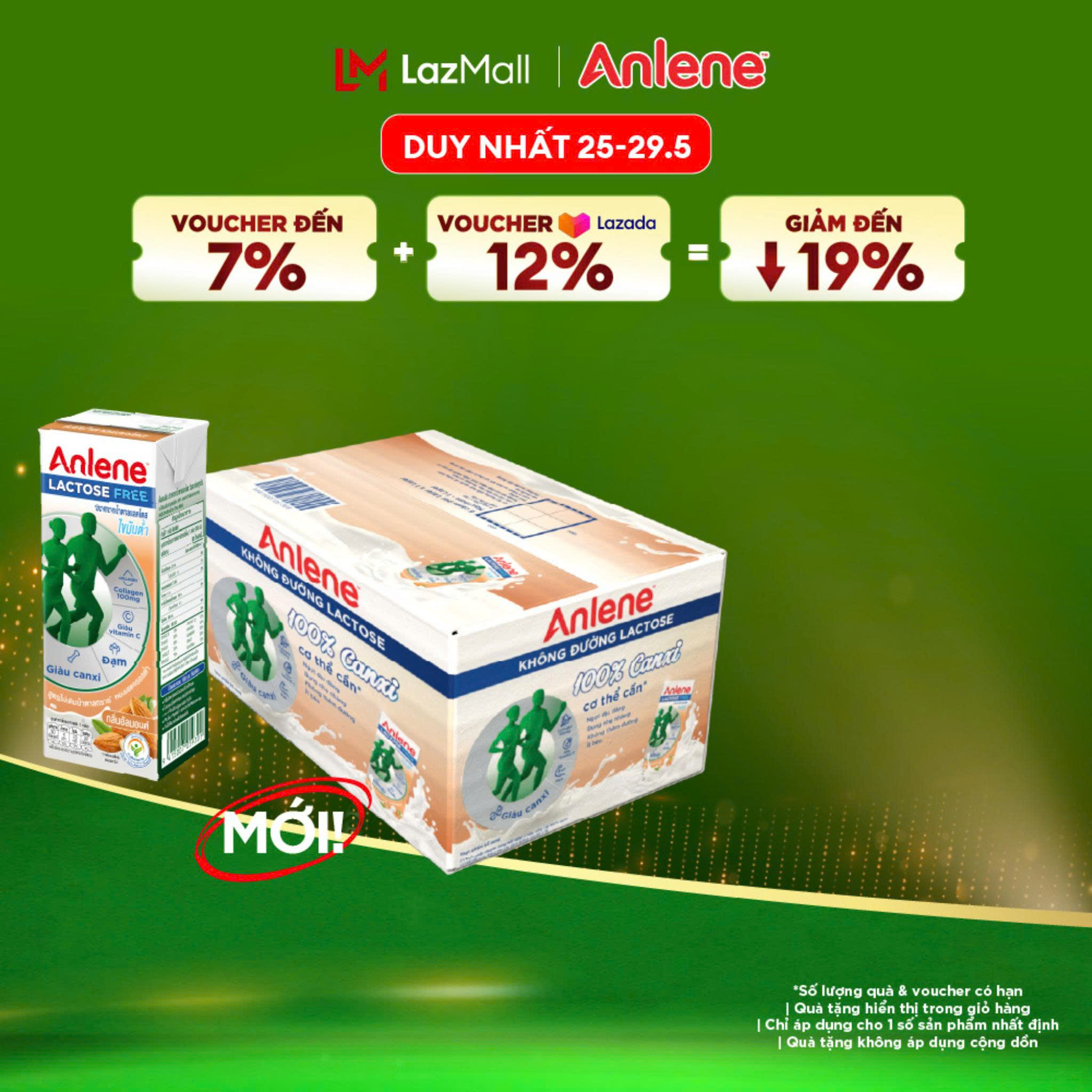 Thùng 18 hộp sữa Anlene không đường Lactose vị hạnh nhân 180ml