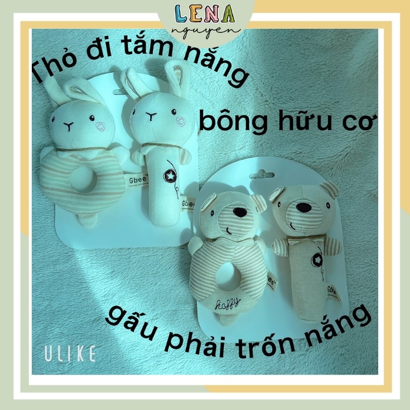 Gấu bông đồ chơi thông minh gặm nướu vải, lục lạc vải hữu cơ gbee giúp bé phát triển thính giác