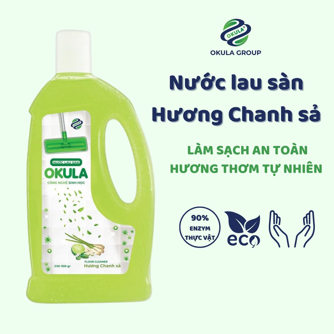 Nước Lau Sàn Sinh Học OKULA Không Hóa Chất Độc Hại 90% Enzyme Từ Thiên Nhiên HƯƠNG CHANH SẢ 1L- C02
