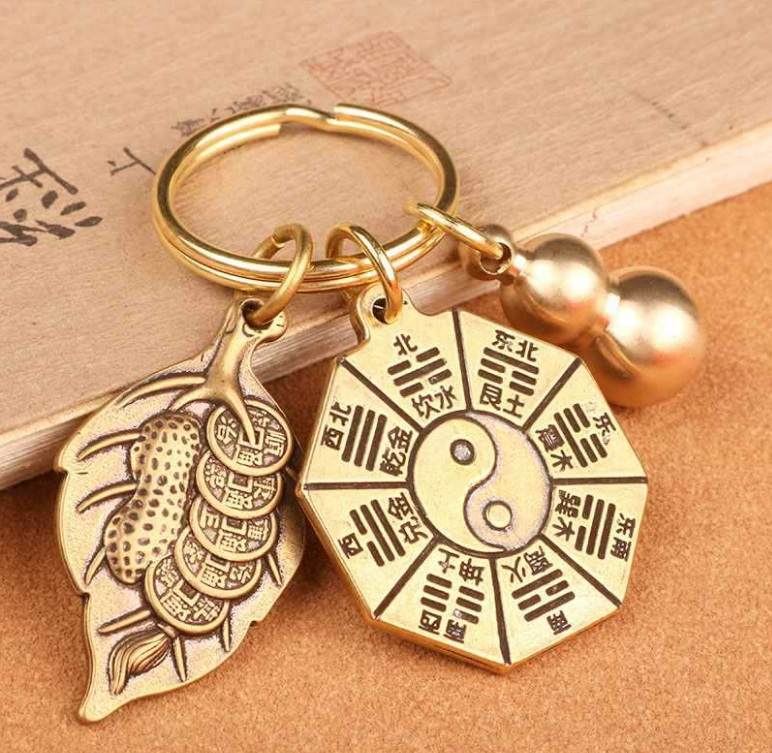 Đồng Nguyên Chất, Đồng Xu Bát Quái Âm Dương Kèm Hồ Lô, Lá May Mắn
