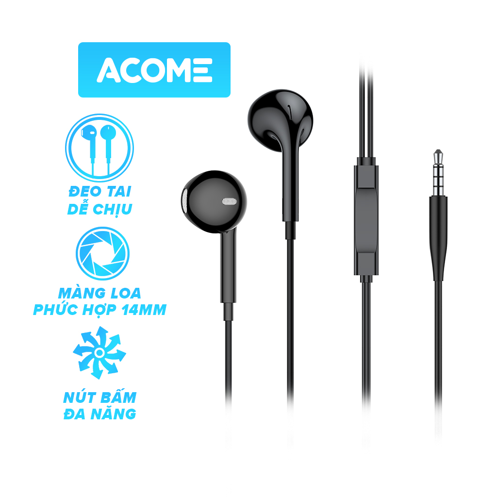 [Bảo Hành 12 Tháng] Tai nghe có dây ACOME AW01/ ROBOT RE10 (Đen/Trắng) - Nút Bấm Đa Năng - Cổng Kết Nối Jack 3.5mm - Dây Bện Chống Rối - Dài 120cm