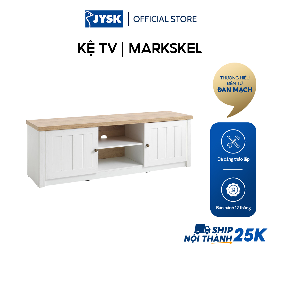 Kệ TV | JYSK Markskel | gỗ công nghiệp | trắng/sồi | R160xS43xC54cm