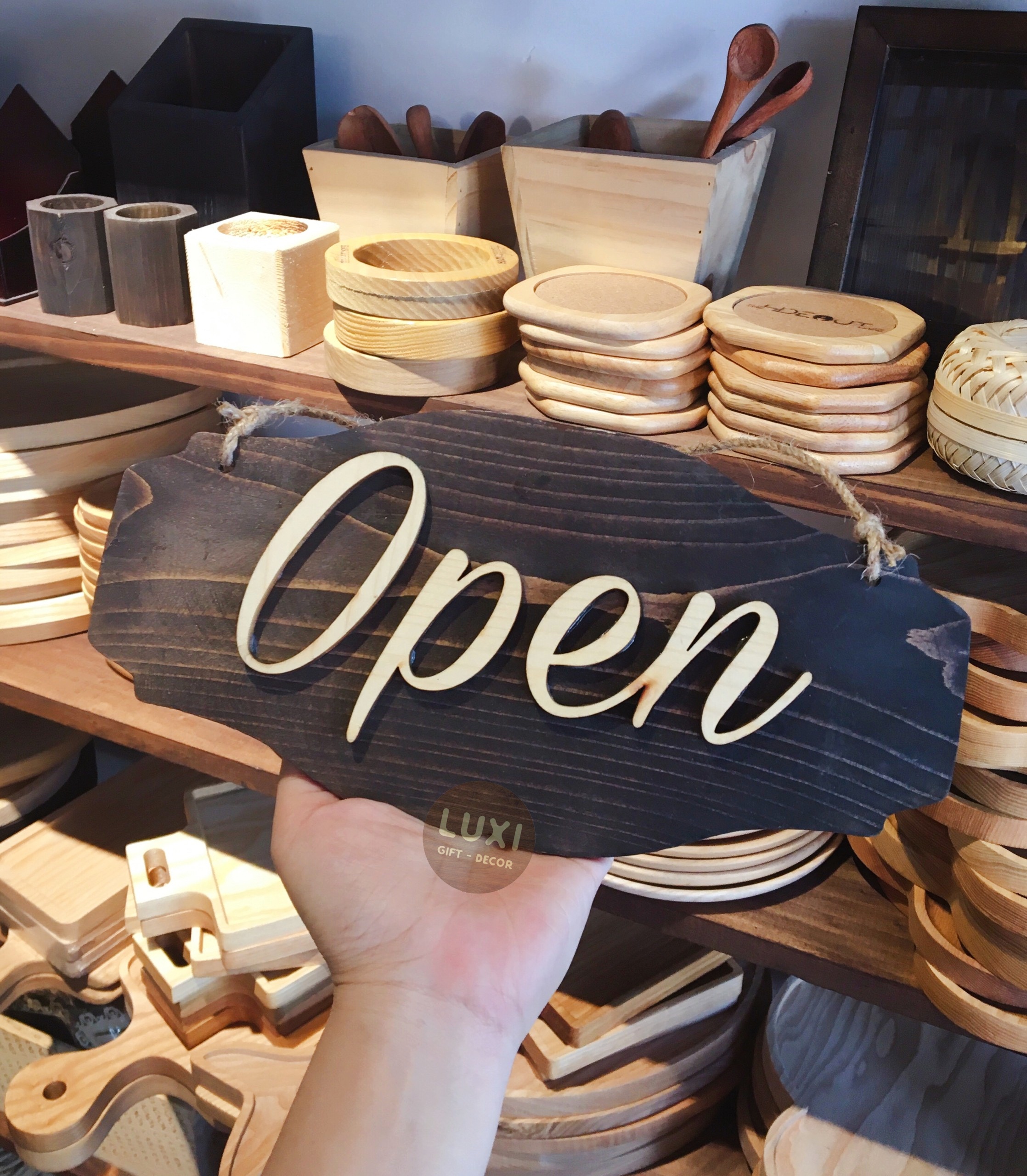 Bảng gỗ treo cửa 2 mặt Open - Closed 14 LUXI decor