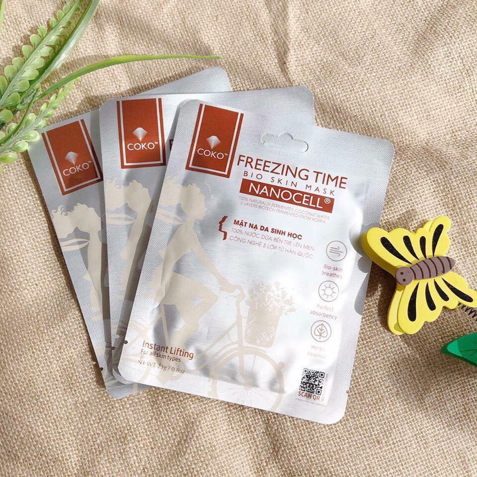 Mặt nạ sinh học tái tạo collagen nuôi dưỡng da từ sâu bên trong COKO Freezing Time Bio Skin Nanocell Mask lên men 100% từ nước dừa tươi tự nhiên cho làn da đàn hồi săn chắc và căng tràn sức sống - Hàng chính hãng