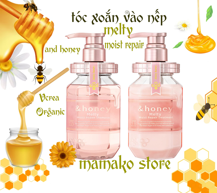  Dầu gội and Vcrea Organic hữu cơ màu hồng Honey Melty Moist Repair  hình bông hoa mai  dưỡng ẩm sâu cho tóc xoắn vào nếp 