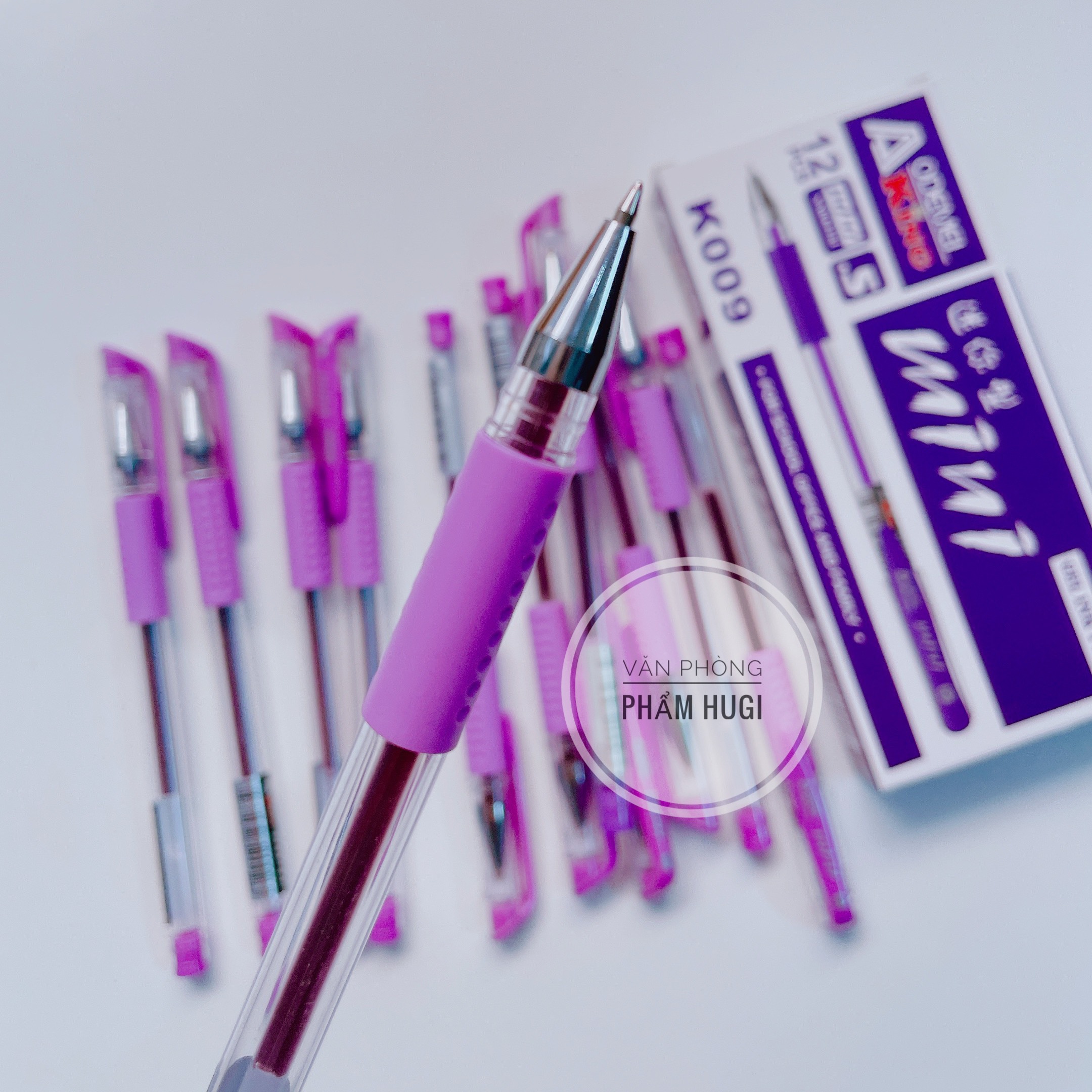 Hộp 12 cây bút gel Mini ngòi 0.5mm (mực xanh/tím/đỏ/đen) mực nhiều