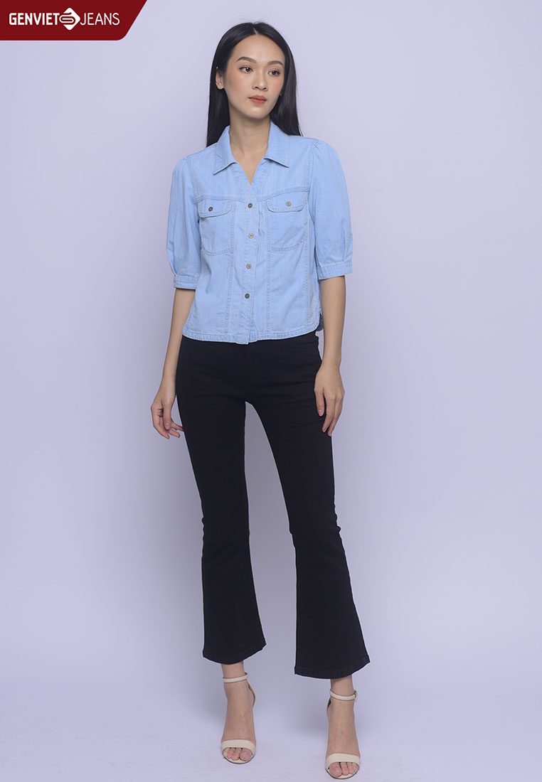 Áo sơ mi jean nữ tay lỡ TA123J1302 GENVIET JEANS