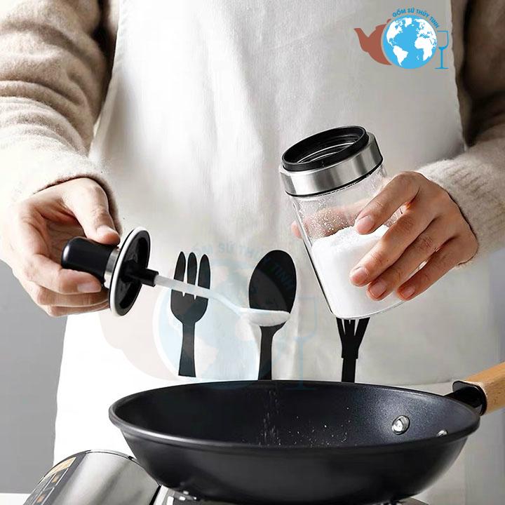 Hũ thuỷ tinh đựng gia vị kèm muỗng rất tiện lợi và sang trọng hũ đựng muối đường bột nêm hũ đựng cafe..