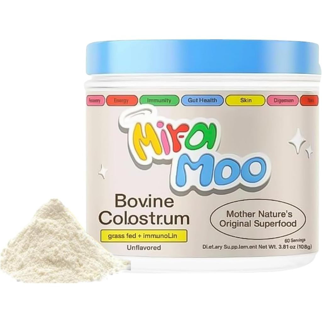 Miracle-Moo~ Bột Colostrum Bò      Colostrum bò ăn cỏ cho hỗ trợ miễn dịch & sức khỏe đường ruột      Colostrum bò hữu cơ nguyên chất cho người lớn      Bổ sung Colostrum không hương liệu