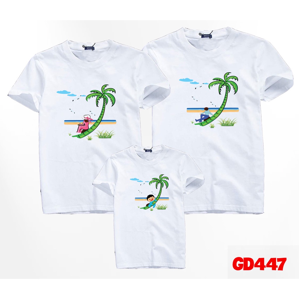 Ao gia dinh di bien vải cotton cổ tròn biển cây dừa - ktqn tshirt and uniform