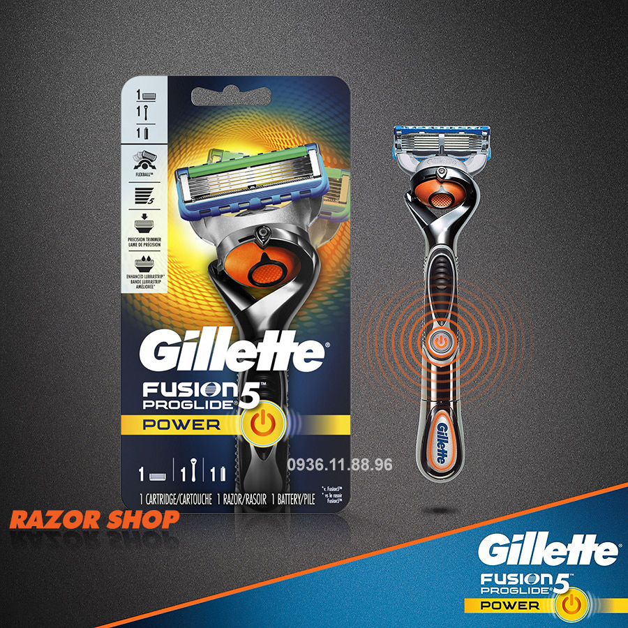 Dao cạo râu 5 lưỡi kép Gillette Fusion5 Proglide Power Chạy pin