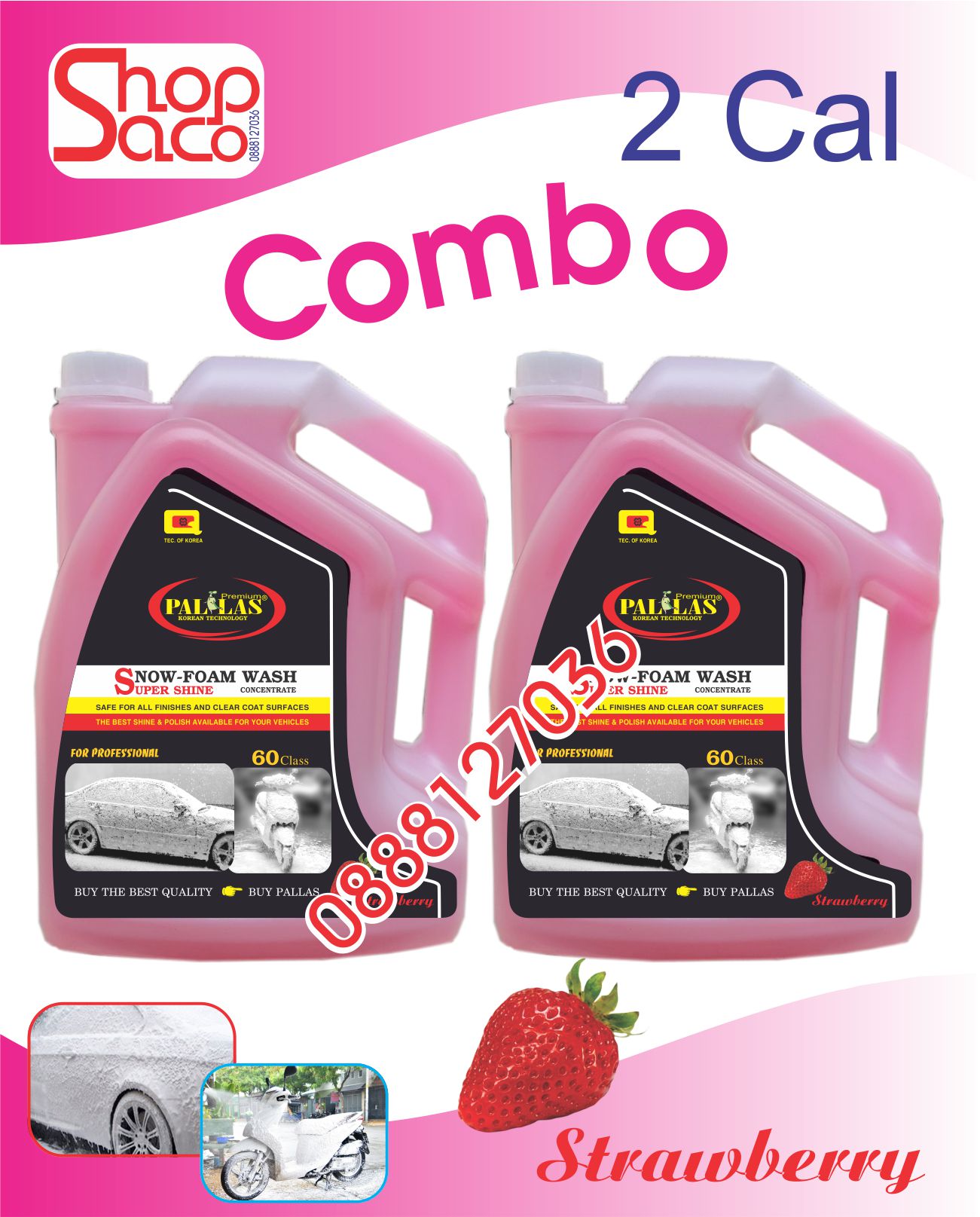 Nước rửa xe bọt tuyết siêu bóng pallas 6l - 60 hương dâu
