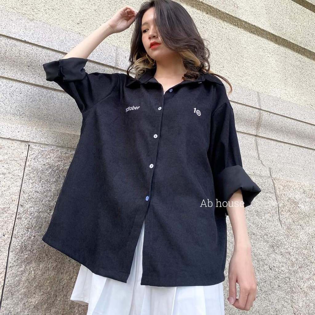 Áo sơ mi ulzzang phom thụng freeship áo sơ mi nữ dáng rộng xinh xắn ad151