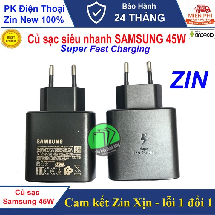 Củ sạc siêu nhanh 45w chính hãng samsung cho note10 plus/s20/note20 chân dẹt chính hãng - bh 6 tháng