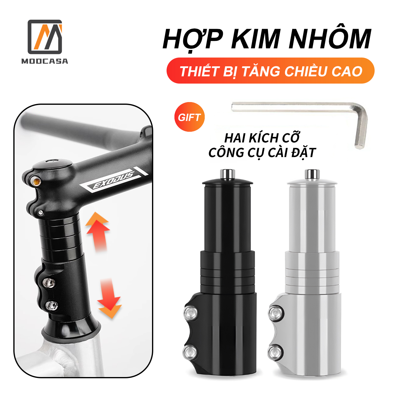 Phụ Kiện Nâng Tay Lái Xe Đạp Hợp kim nhôm Bộ nối tăng chiều cao ghi đông dễ dàng lắp đặt an toàn và bền