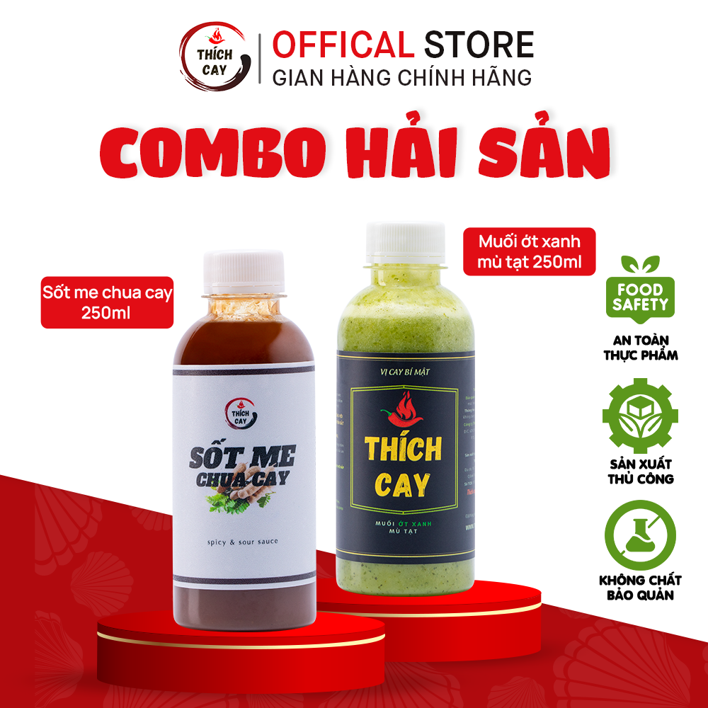 Combo hải sản - sốt me chua cay 250ml, muối ớt xanh mù tạt 250ml