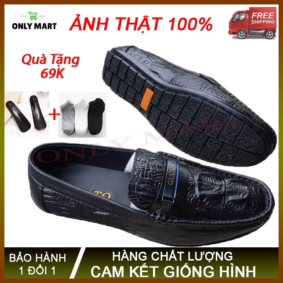 [ Hàng Xỉ Xả Kho ] Giày Lười Da Nam-Da Bò GC Vân Cá Sấu Nổi Đẹp 2020 Full Size 38 Đến 43 – ONLY MART | Tặng kèm đón gót và tất khửi mùi trị giá 69k| Hàng Chất Lượng - Đế Mềm Chống Trượt - Thoáng Khí - Dễ Phối Đồ